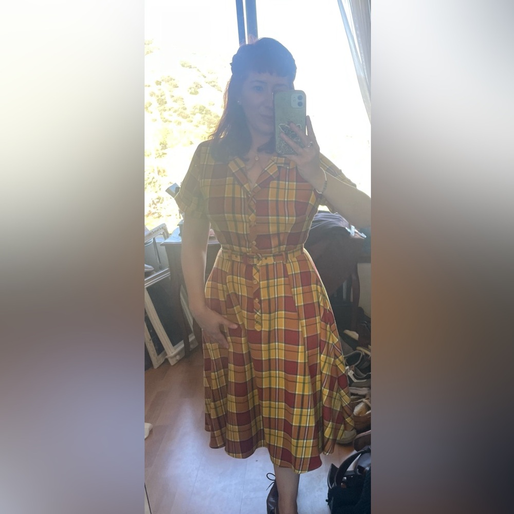 Collectif Red and Yellow Plaid Caterina Swing dress - Picture 4 of 5